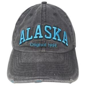 Robin Ruth Alaska Baseball Cap Gray Blue OS Distressed 3D Embroidered Cotton